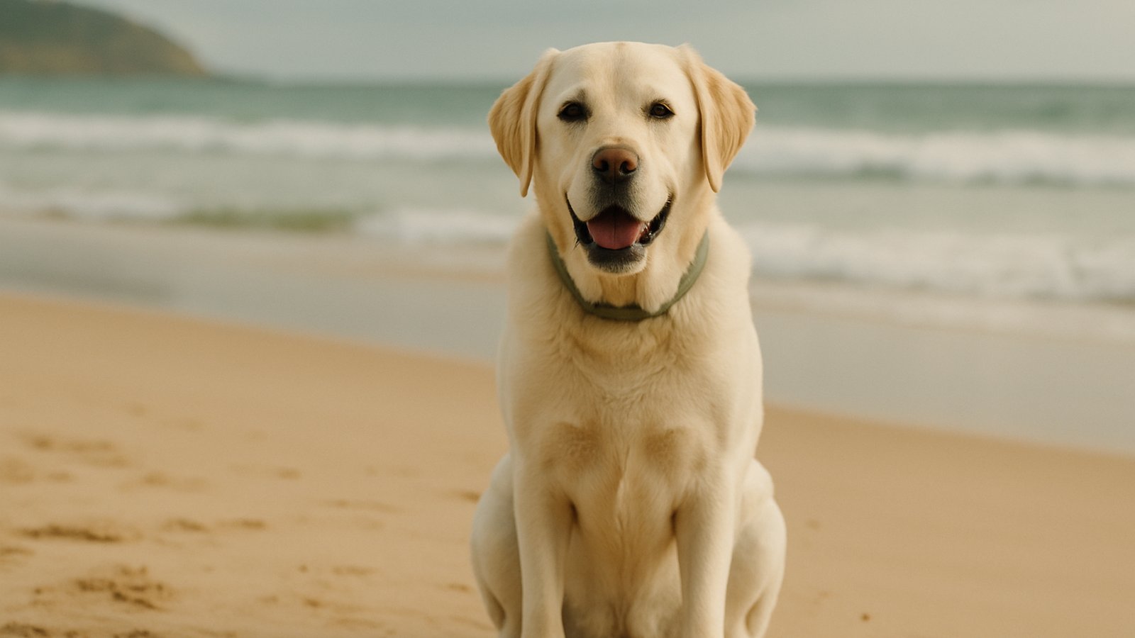 A happy Labrador on a Northern Beaches sand beach at low tide